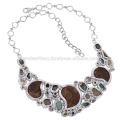 Medagaskar Ammonite, Idocrase, Prehnite, Pyarite, Turquoise Tibétain et Collier en Argent Sterling 925